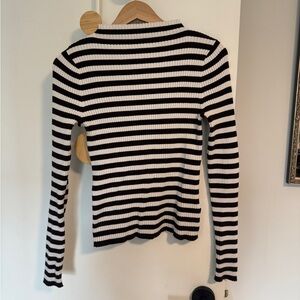 Madewell Brown and White Striped Ribbed Long-Sleeve Mockneck Sweater